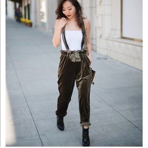 Nasty Gal Velvet Olive Green Overalls